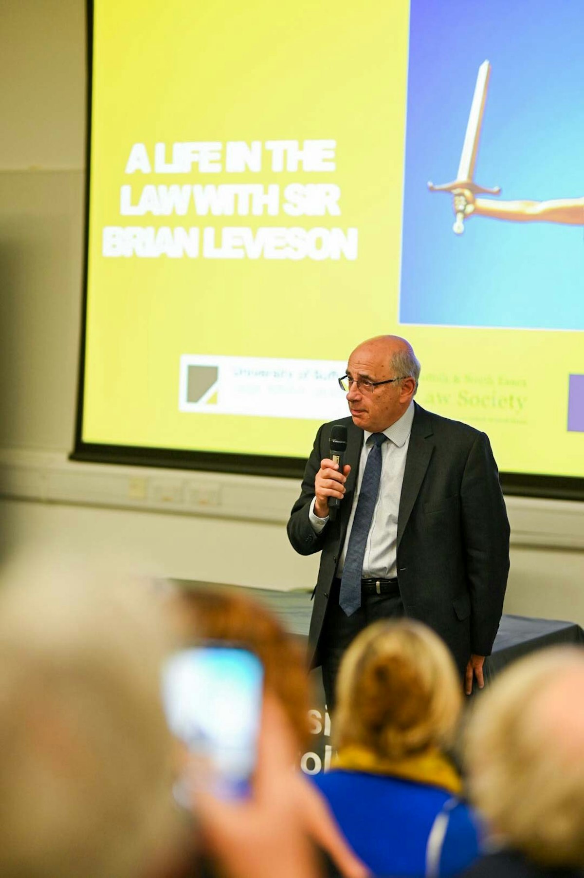 Sir Brian Leveson giving a lecture at the University of Suffolk